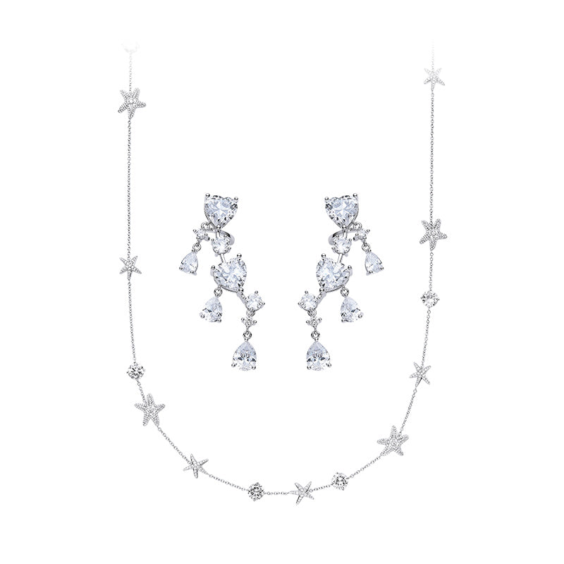 Long Sweater Chain And Love Earrings Set