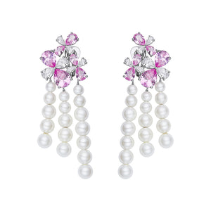 Floral Pearl Tassel Earrings