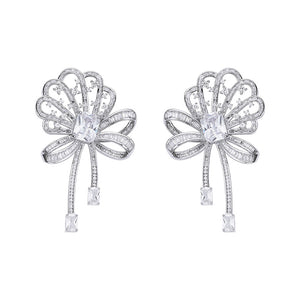Hollow Shell Bow Zircon Earrings