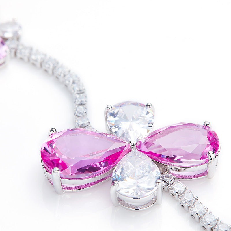 Pink Flower Bracelet and Earrings Set