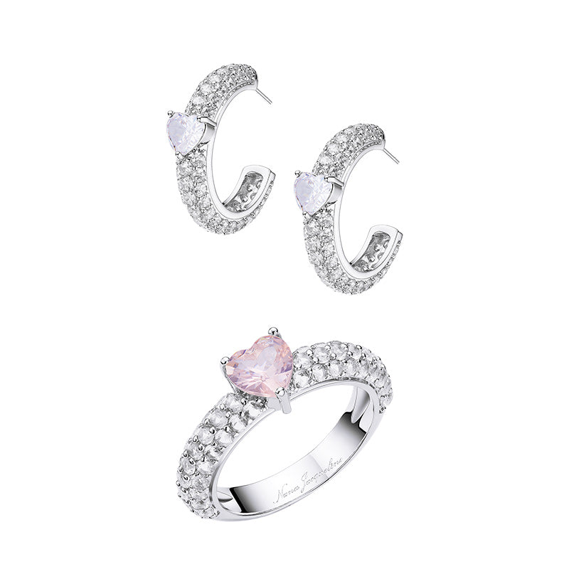 Sparkle Little Heart Hoop Earrings and Ring Set Pcs