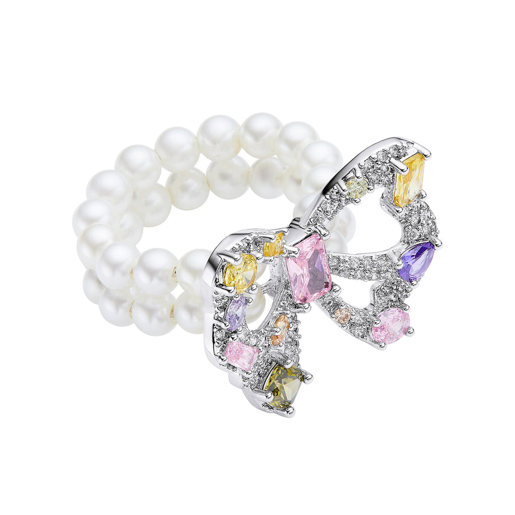 Hollow out butterfly cute pearl ring