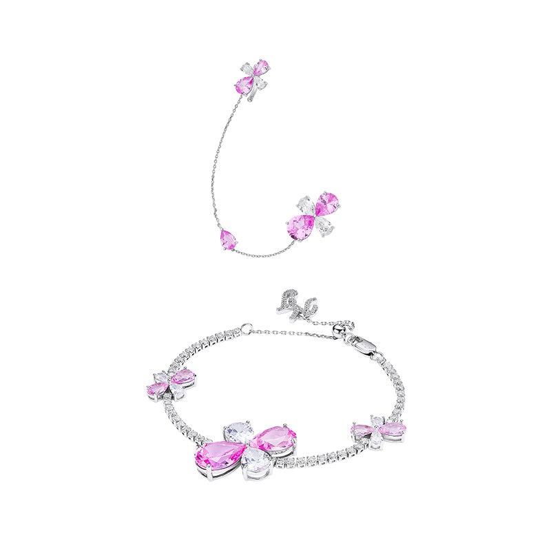Pink Flower Bracelet and Earrings Set