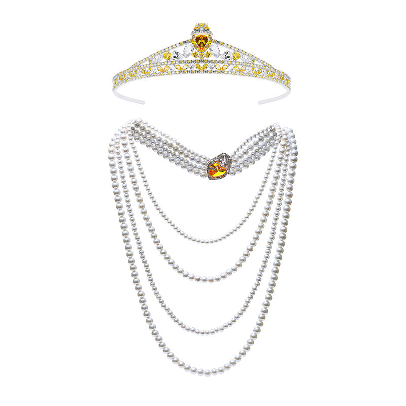 Paris Star Series Crown With Back Chain Pearl Necklace