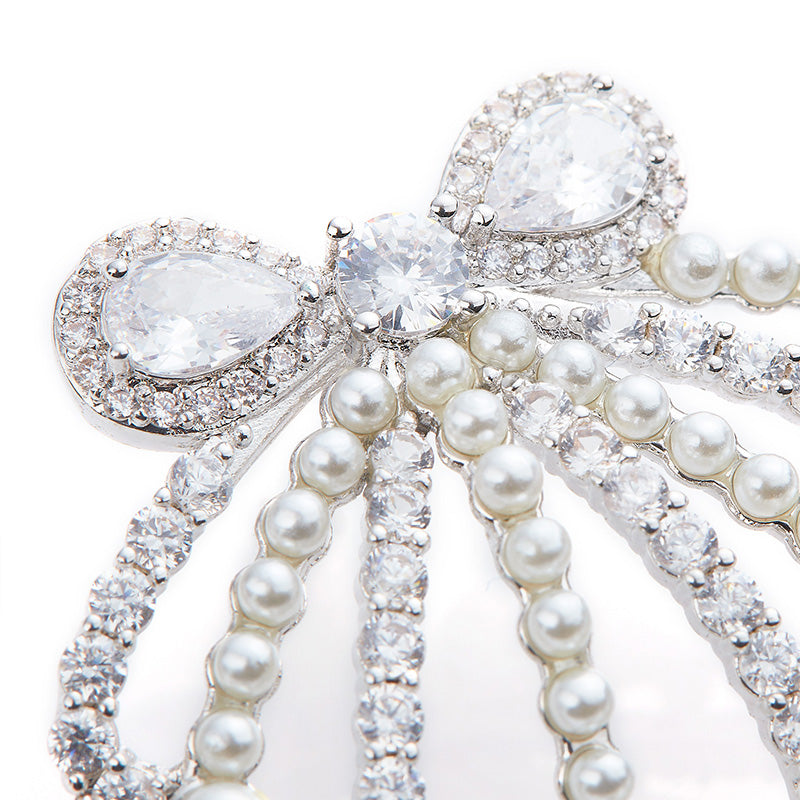 Luxury Zircon Shell Pearl Waist Chain and Earrings Jewelry Sets 2 Pcs