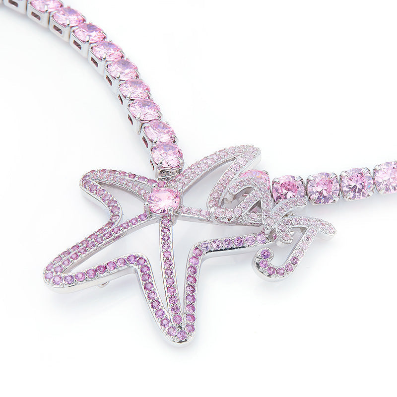 Pink Star Waist Chain and Earrings Set