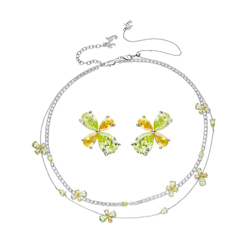 Cute Little Flower Necklace Earring Jewelry Sets 3 Pcs