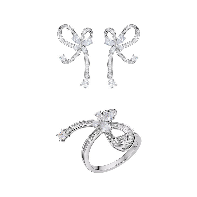 Della Three-dimensional Butterfly Wavy Ring Earrings Set