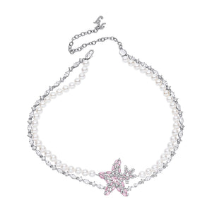 Double Starfish Cute Zircon Pearl Double-Layer Necklace
