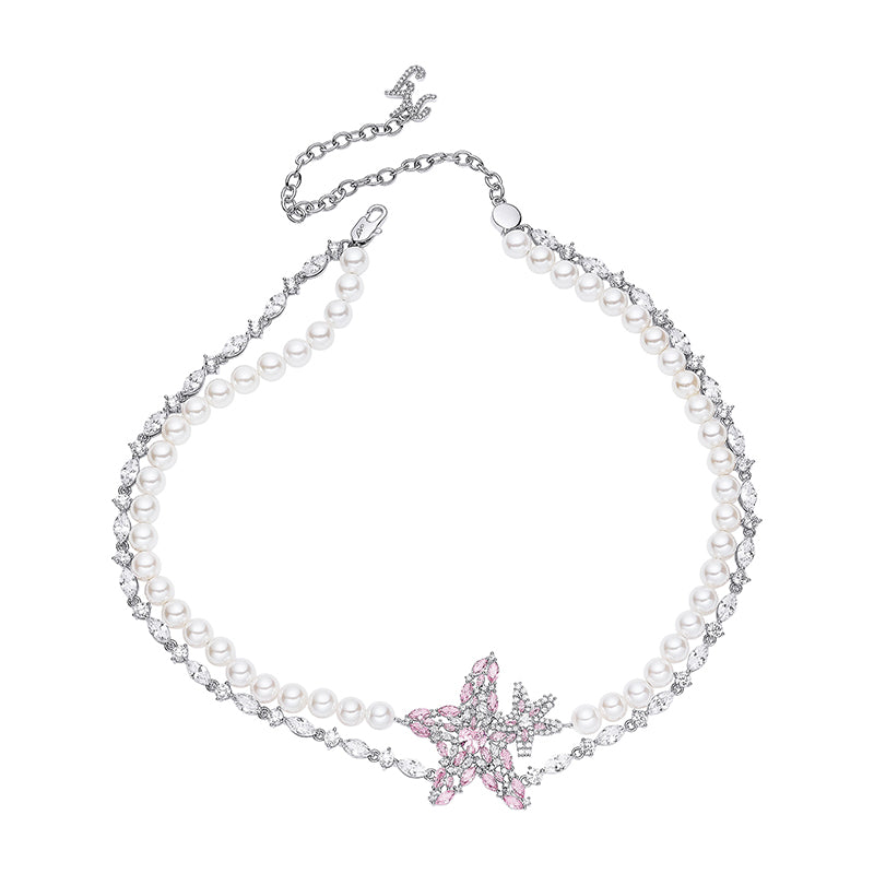 Starfish Pearl Necklace and Earrings Jewelry Sets 2 Pcs