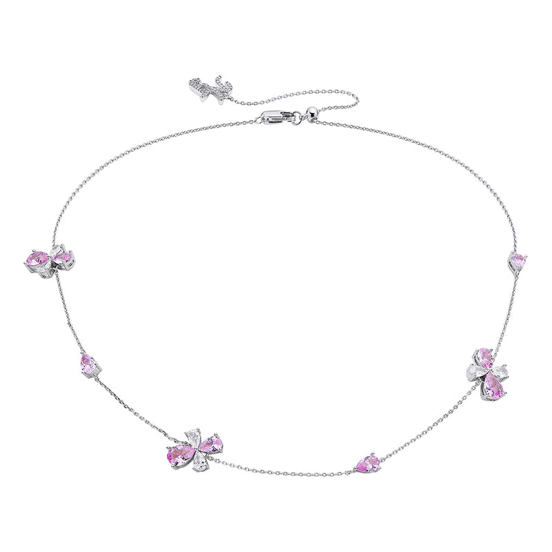 Pink Flower Necklace with Mermaid Earrings Jewelry Sets 3 Pcs