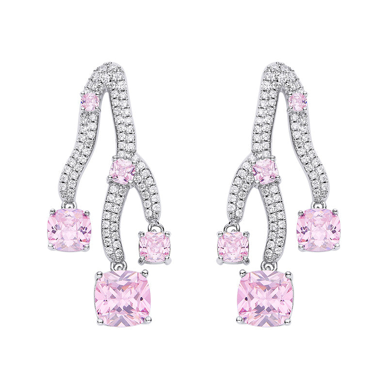 Luxury Wave Irregular Coral Zircon Bracelet and Earrings Jewelry Sets 2 Pcs