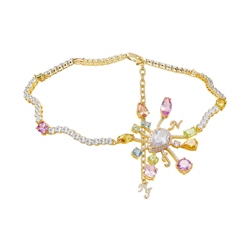 Colorful Zircon Firework Necklace Clavicle Chain Choker