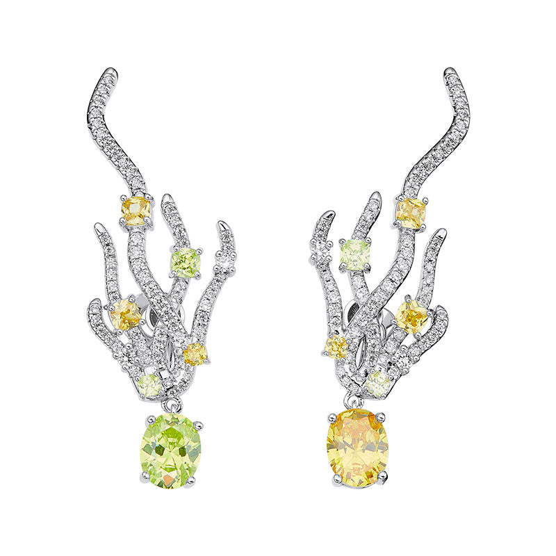 Fashion Asymmetric Coral Zircon Earrings