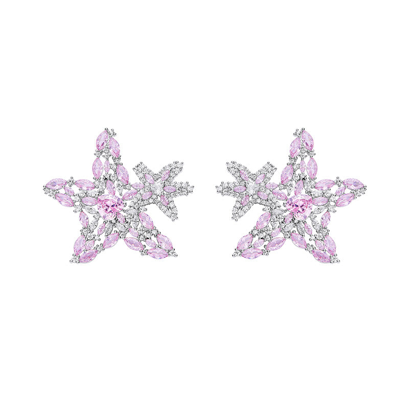 Pink Starfish Earrings stud And Flower Necklace Jewelry Sets 3 Pcs