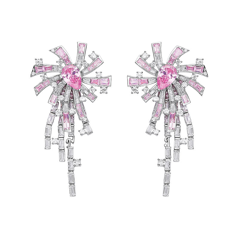 Pink Gradient Zircon Tassel Earrings Luxury Earrings
