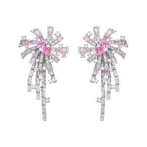 Pink Gradient Zircon Tassel Earrings Luxury Earrings