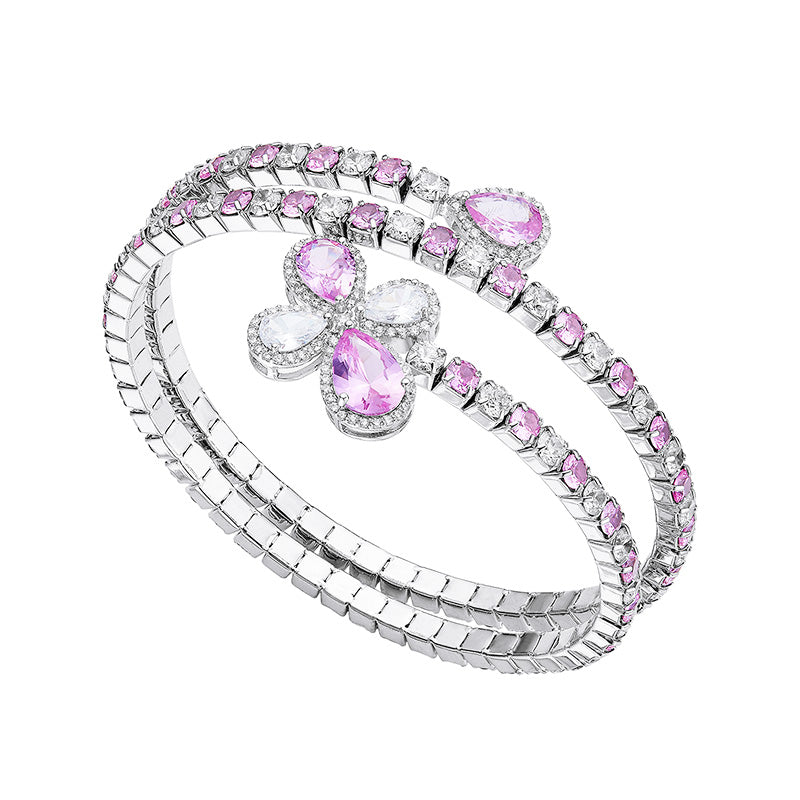 Flower Drop Zircon Multi-Round Bracelet And Necklace Set