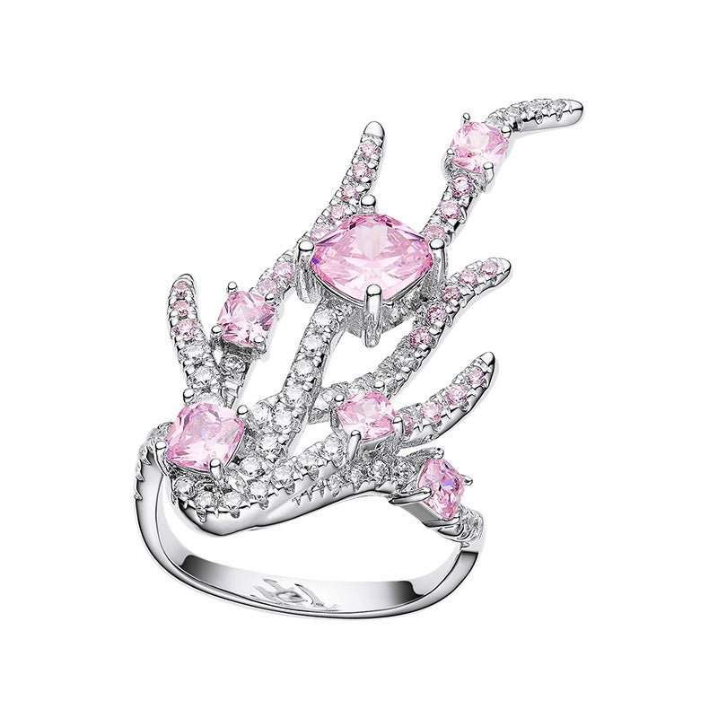 Pink Gradient Shaped Zircon Coral Ring