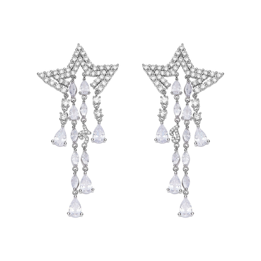 Gorgeous White Pearl Triple Layers Shooting Star Necklace Earrings Set