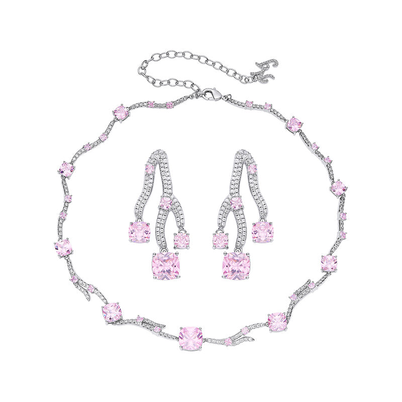 Pink Coral Shape Necklace Earring Jewelry Sets