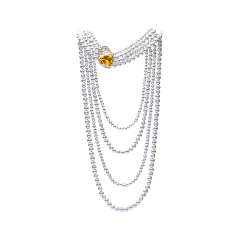 Paris Star Series Crown With Back Chain Pearl Necklace
