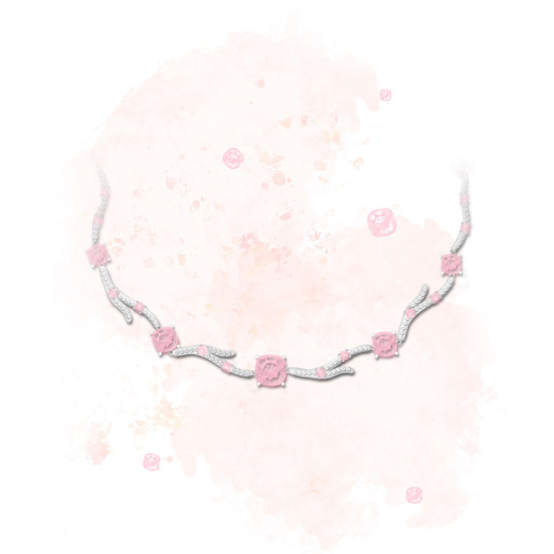 Luxury Zircon Pink Coral Necklace Clavicle