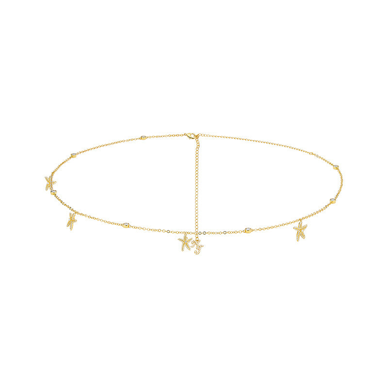Fashion all-match light luxury zircon starfish waist chain