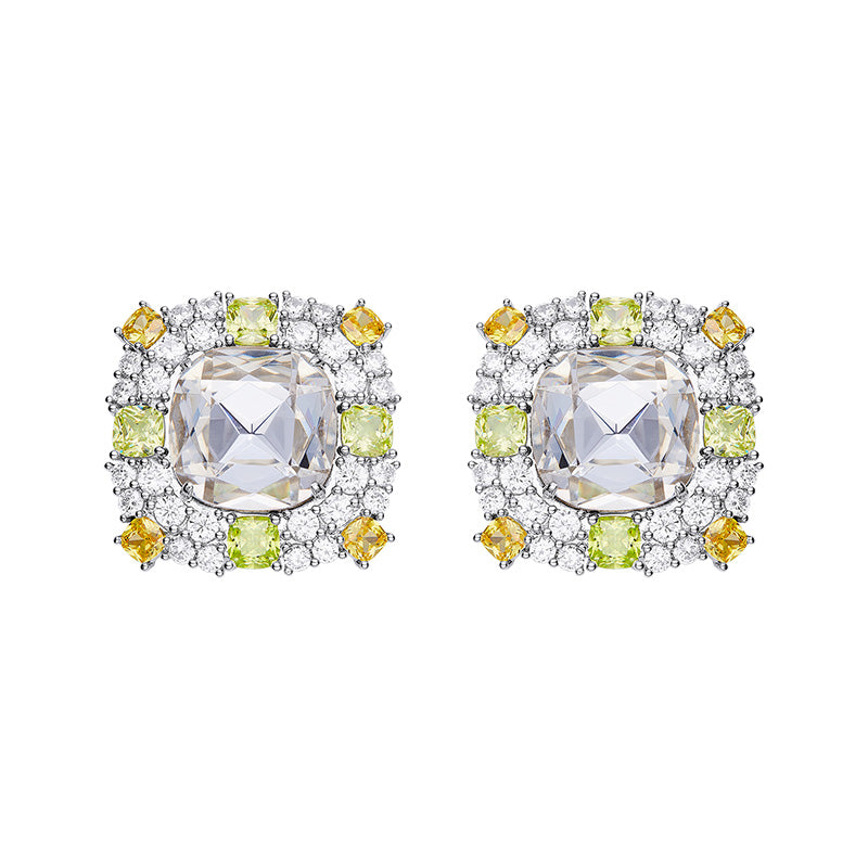 Zircon Yellow Green Square Diamond Earrings