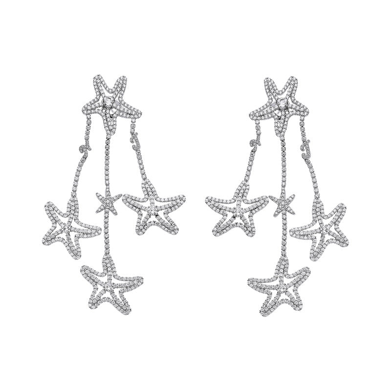 Long Sweater Chain With Star Dropping Earrings Set