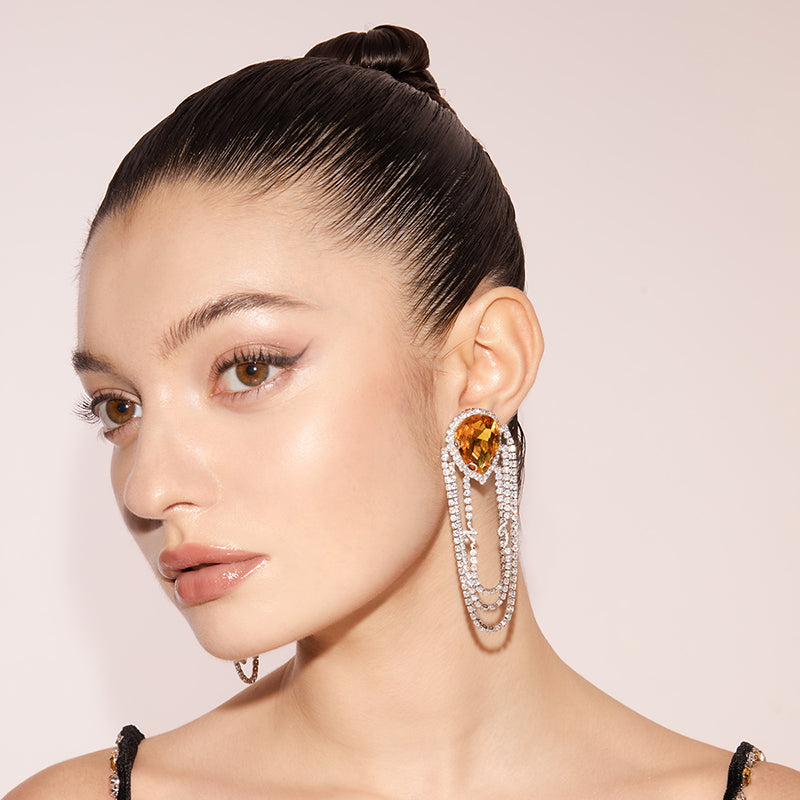 Crystal Teardrop Earrings in Rustic Gold