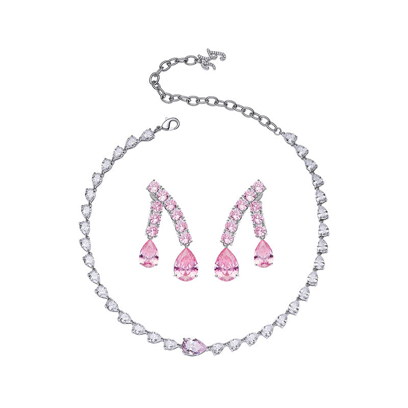 Cute Pink Cross Design Water-Dropping Necklace Earrings