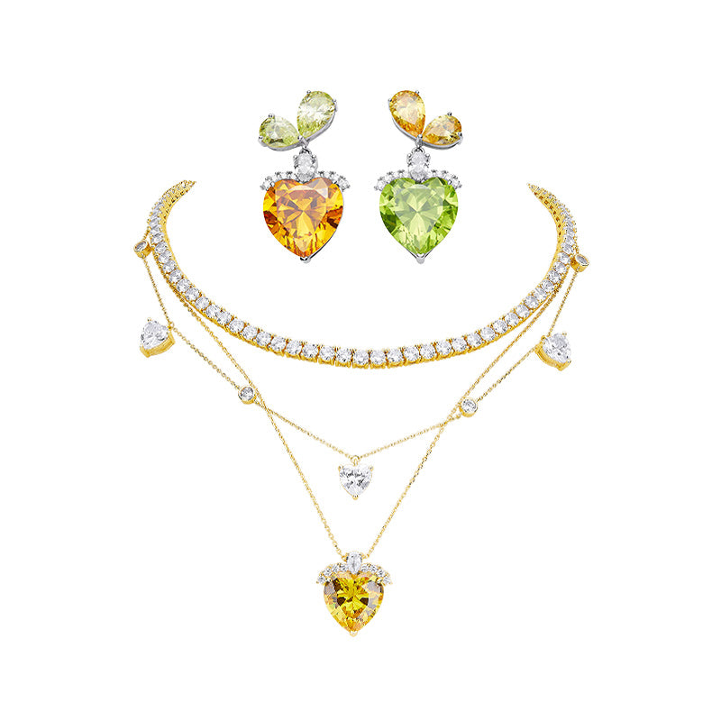 Love Heart Necklace and Earrings Set 4 Pcs