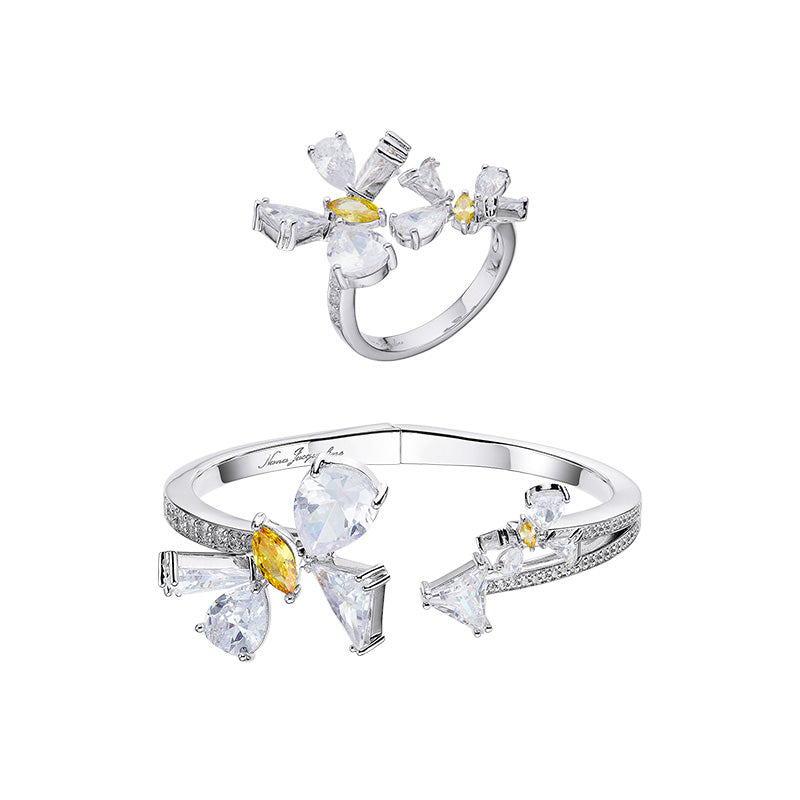 Nyra 3D Butterfly Split Ring And Bracelet Set