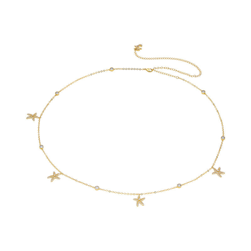 Fashion all-match light luxury zircon starfish waist chain
