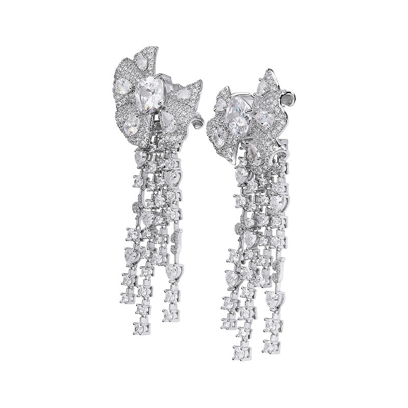 Angelique Three-dimensional skirt detachable long tassel high-end stud earrings