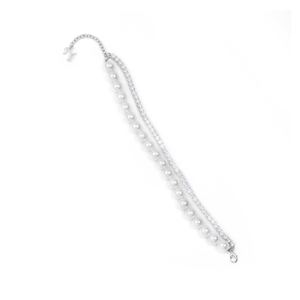 Casual Pearl Diamond-Shaped Choker Necklace Earrings Anklet 3 Set
