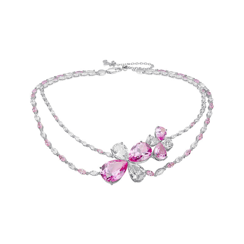 Flower Open Bracelet With Double Layer Necklace