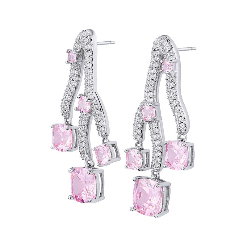 Luxury Wave Irregular Coral Zircon Bracelet and Earrings Jewelry Sets 2 Pcs