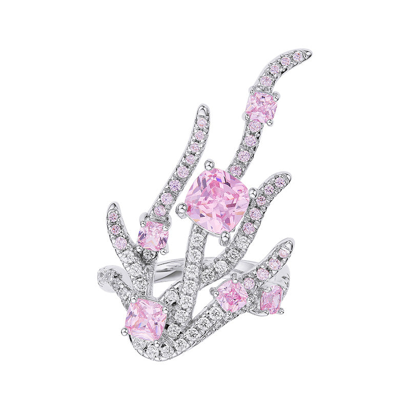 Pink Gradient Shaped Zircon Coral Ring