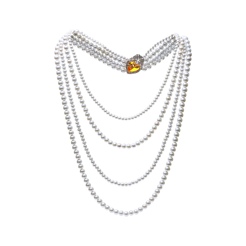 Multi-Circle Vintage Gorgeous Back Drape Design Pearl Necklace