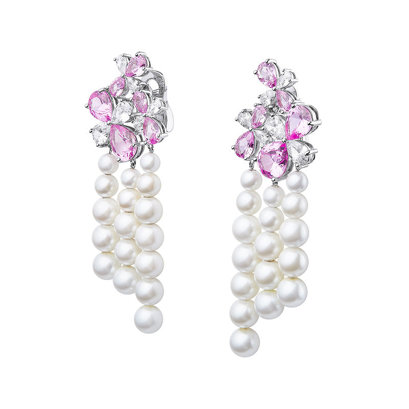 Floral Pearl Tassel Earrings Necklace Set