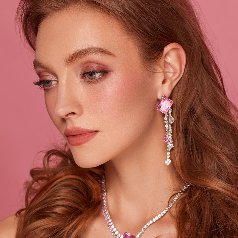 Asymmetry Diamond Shaped Necklace Earrings