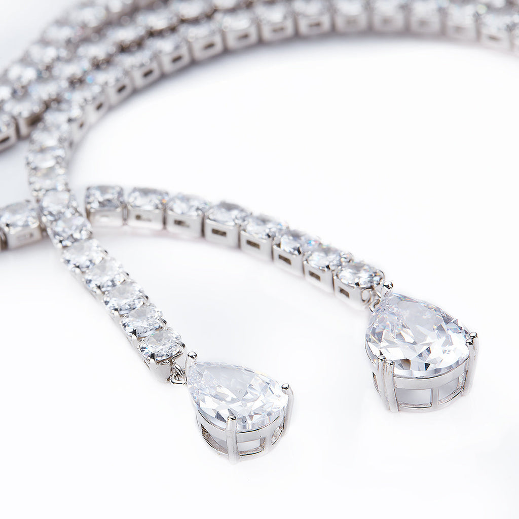 Cross Neck Water Dropping Diamond-Shaped Necklace Earrings Set
