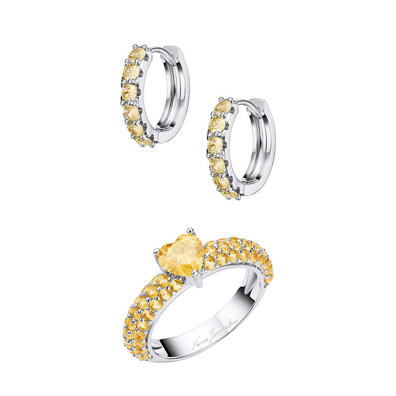 Simple Sparkle Hoop Earrings and Ring Set 2 Pcs