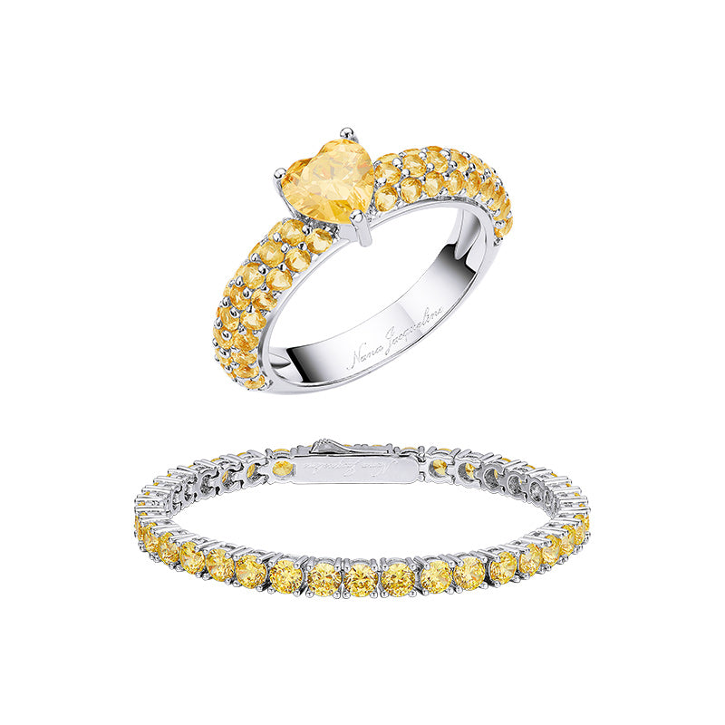 Super Cute Little Heart Ring and Sparkle Bracelet Set 2 Pcs