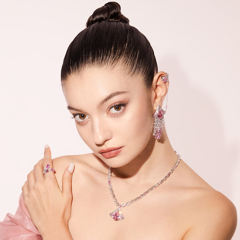 Louvre Pink Gradient Zircon Pendant Necklace/Choker